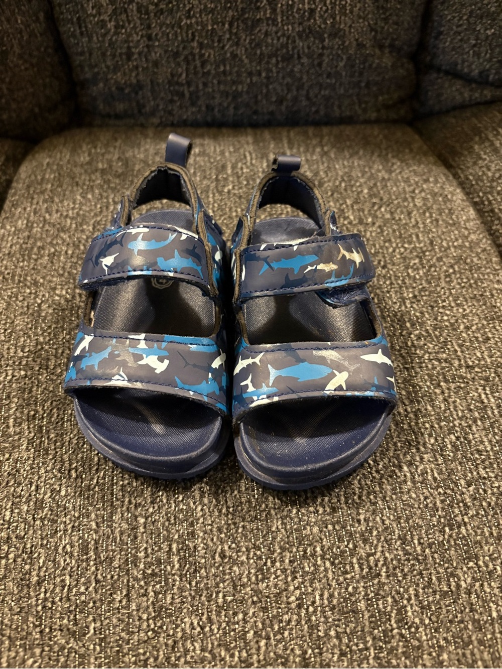 Navy Shark-Print Kids Sandals with Adjustable Straps